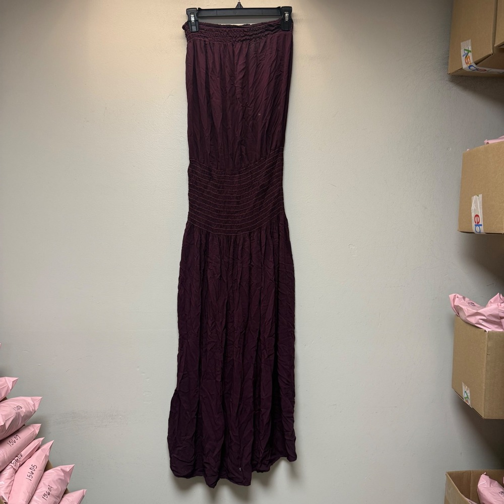 Blue Life Strapless Maxi Dress Womens Medium Purple Excellent Smocked Rayon Boho